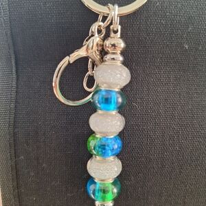 Beaded Keychain with Blue and Green Accents